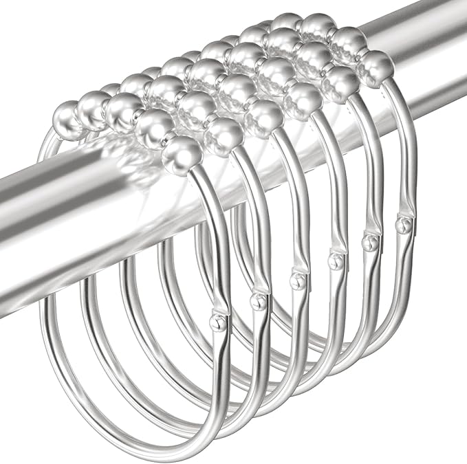 MENGJINGO 12PCS Wide Shower Curtain Hooks Rings, Rust Proof Stainless Steel | by MENGJINGO