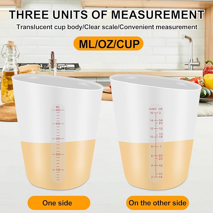 3 PCS Silicone Measuring Cups Flexible Chocolate Melting Cup for Epoxy Resin Butter Chocolate and More Squeeze and Pour Baking Cups with Marking Ounce/ML