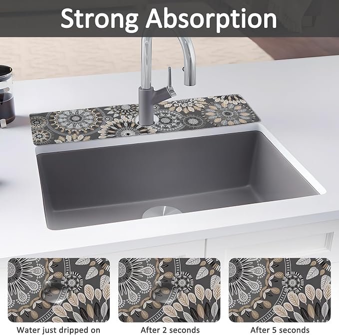 2PCS 24" X 5.5" Kitchen Sink Splash Guard Faucet Mat Mandala Super Absorbent - Image 3