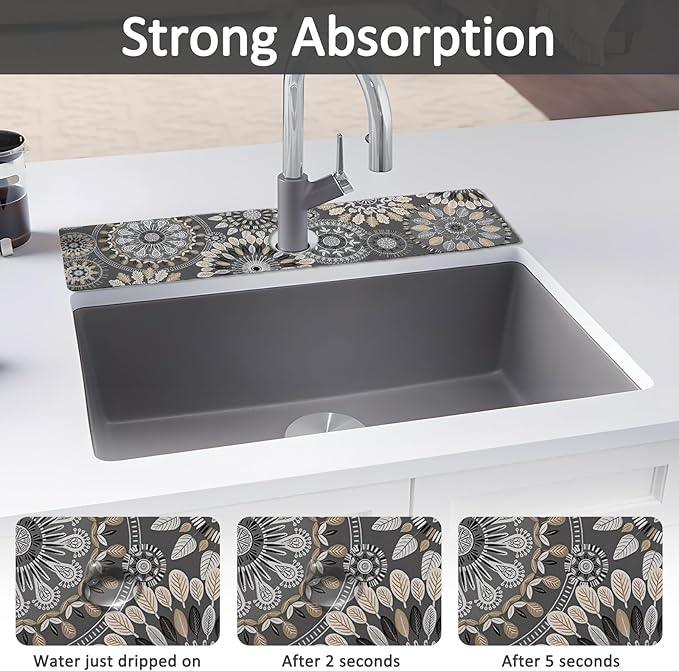 24" X 5.5" Kitchen Sink Splash Guard Faucet Mat Mandala Super Absorbent Fast - Image 3