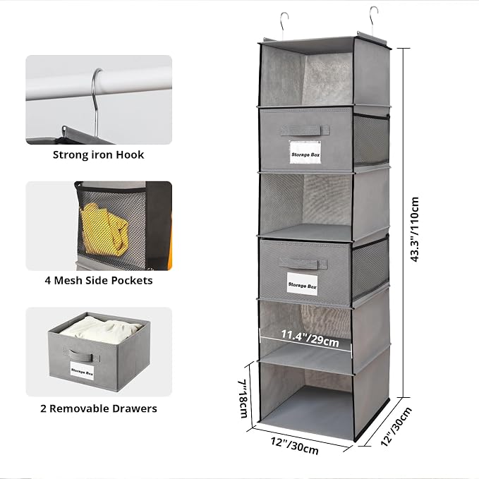 2 Pack 6 Shelves Hanging Closet Organizer - Image 3
