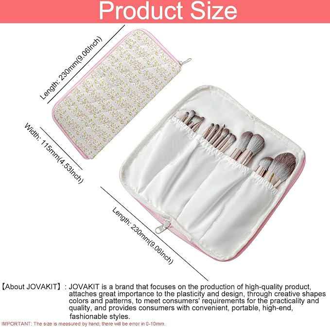 JOVAKIT Quilted Makeup Brush Holder Travel Cosmetic Bag - Image 4