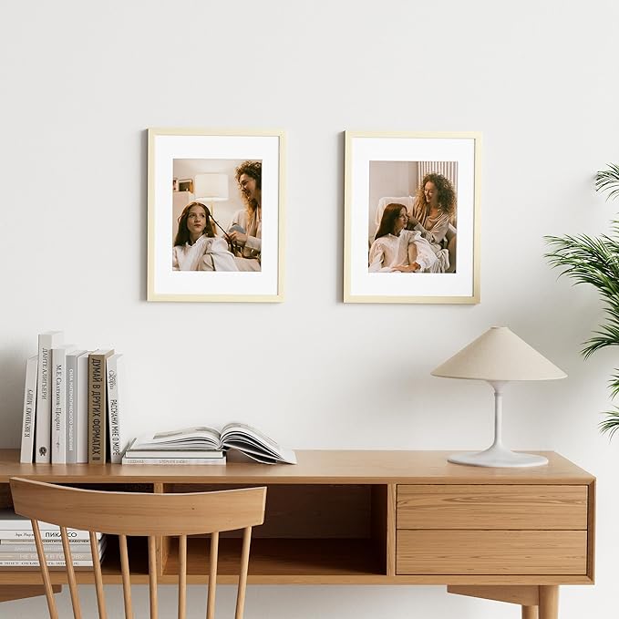 Vittanly 11x14 Picture Frame Set of 2, Solid Wood Frame for Wall Art Photo and Prints, Display Photo 8x10 with Mat or 11x14 without Mat, White