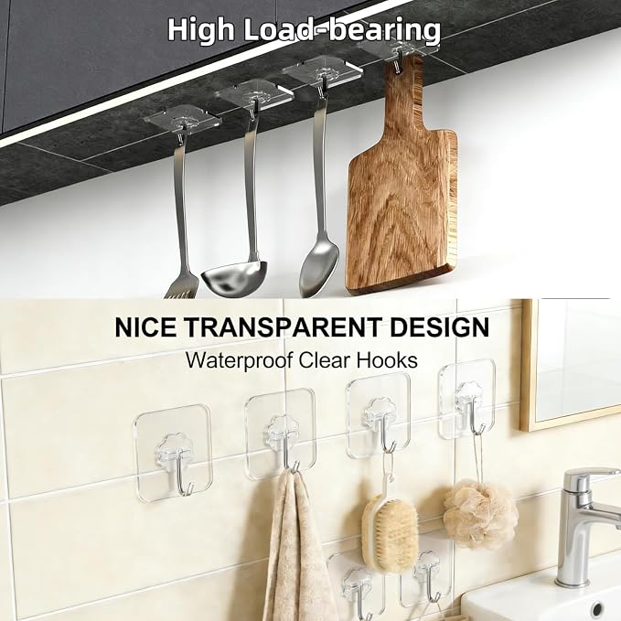 DDMY Clear Adhesive Hooks Heavy Duty Walls Hook 36 Pack - Image 3