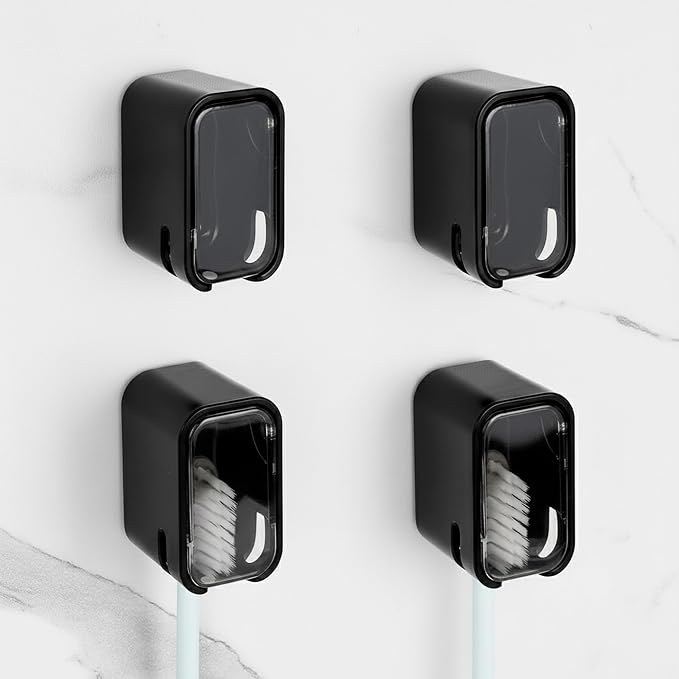 4 Pack Toothbrush Holders for Bathrooms Shower, Wall Mount Toothbrush Organizer by LUEXBOX