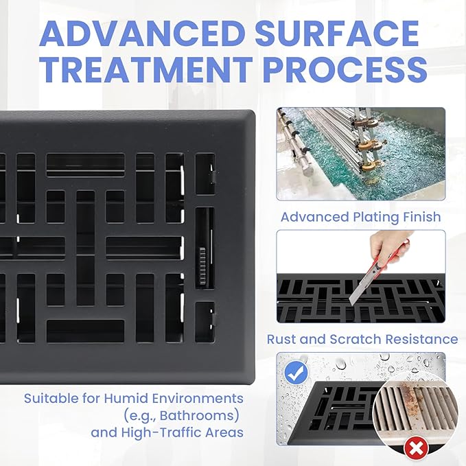 4x8 Inches 2 Pack Heavy Duty Walkable Floor Register Easy Adjust Air Supply Lever Floor Vents - Seattle Design - Vent Cover for Home Floor - Matte Black