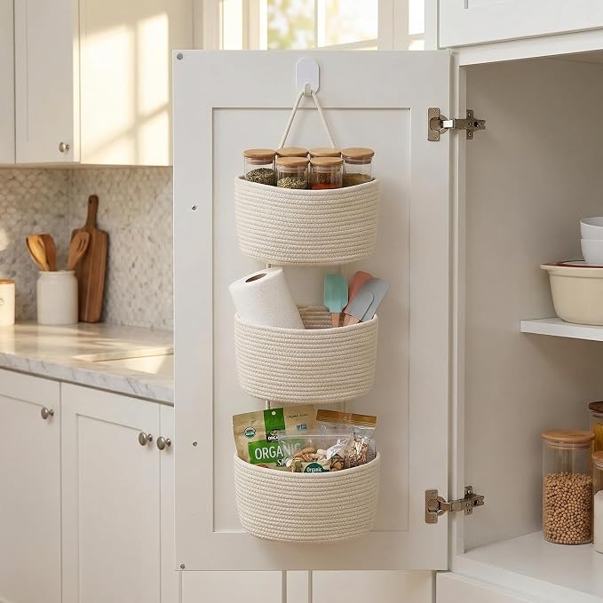 Hanging Basket, Over Door Organizer, 3 -Tier Wall Basket - Image 6