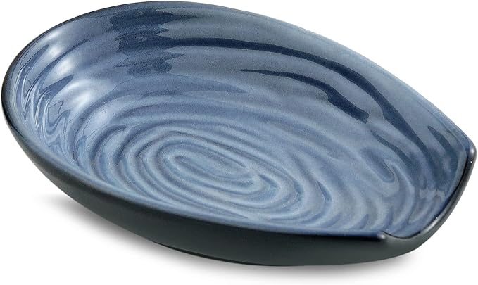 Hasense Spoon Rest for Stove Top and Kitchen Countertop, Large Heat-resistant Spoon Holder for Spatula Ladles Tongs, Farmhouse Cooking Spoon Holder for Home Kitchen Decor, Grey and Blue, 1 PC