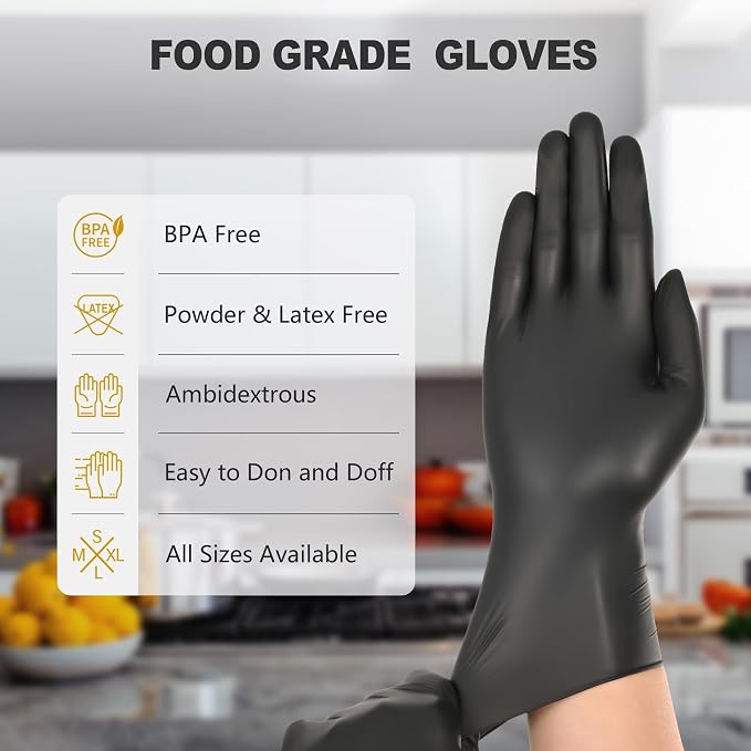 Black Vinyl Gloves, Food Grade Gloves Disposable Latex Free | Powder Free - Image 6