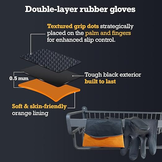 Heavy-Duty Thick Black Rubber Cleaning Gloves, 3 Pairs, L | Reusable & - Image 3