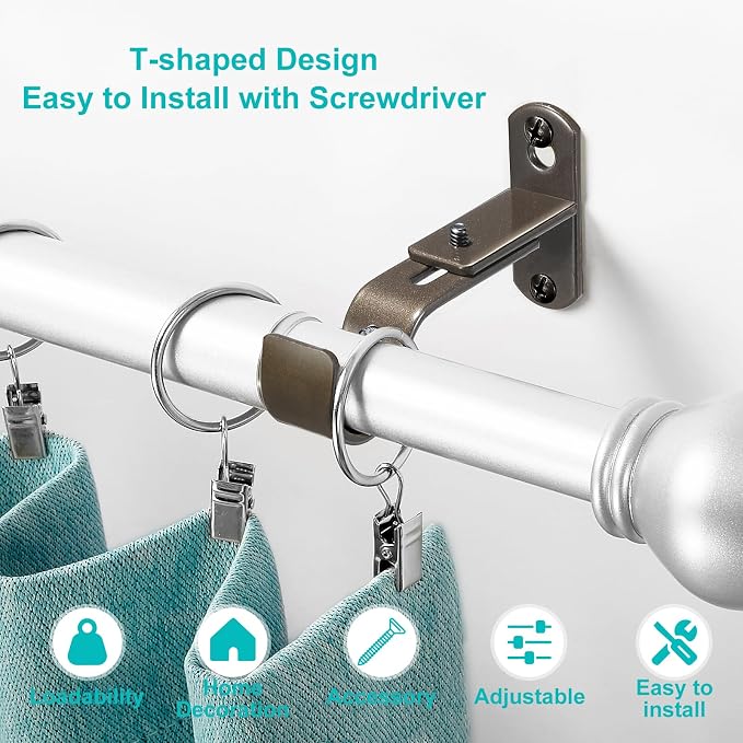 Adjustable Curtain Rod Brackets, Metal Window Drapery Rod Hanger Holders Hooks - Image 6