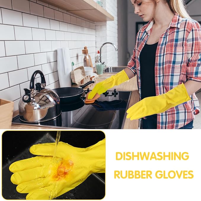 Rubber Reusable Gloves Long Household Dishwashing Gloves Kitchen Cleaning - Image 5