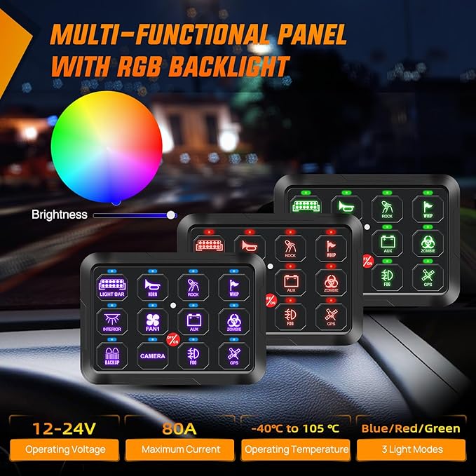 Nilight 12 Gang Switch Panel 12V 24V Universal Circuit Control Relay System with RGB Backlight APP Fuse Wiring Harness Automatic Dimmable ON Off LED Switches Pod for Car Pickup Truck Camper SUV