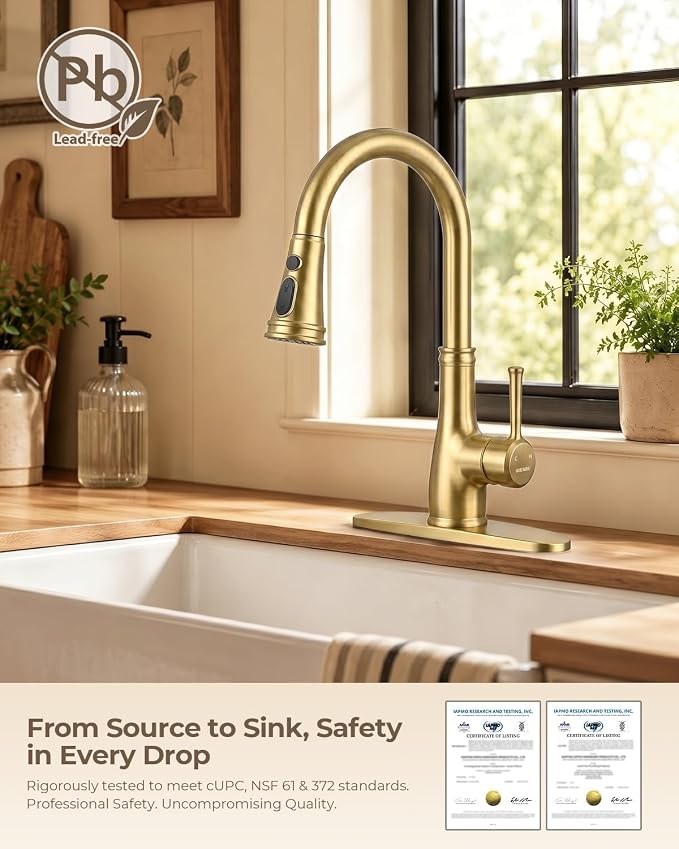 WEWE Brushed Gold Kitchen Faucet - Image 5