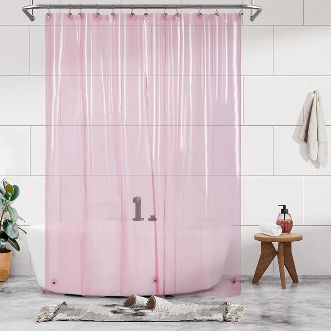 Barossa Design Extra Long Clear Pink Shower Curtain Liner 72x84 by BarossaDesign