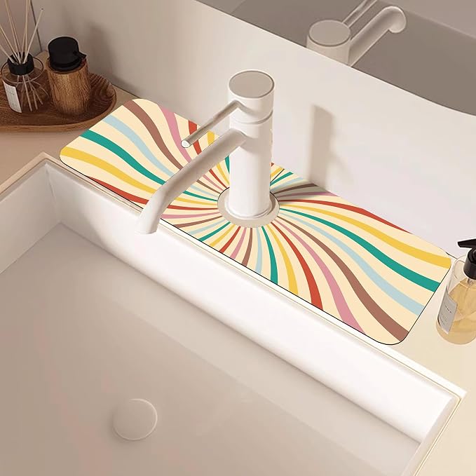 Groovy Retro Swirl Kitchen Sink Splash Guard Mat Absorbent Fast Drying Mat - Image 2