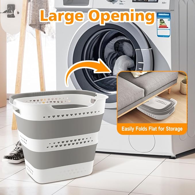 42L Medium Collapsible Plastic Laundry Basket - Image 6