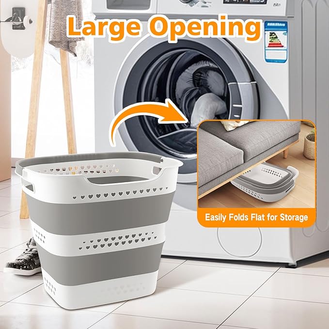 3 Pcs 42L Medium Collapsible Plastic Laundry Basket - Image 6