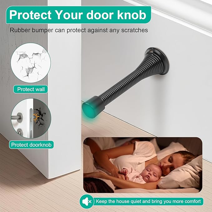 12 Pack Black Spring Door Stops, 3-1/4" Heavy Duty Wall Mount Door Stoppers - Image 6