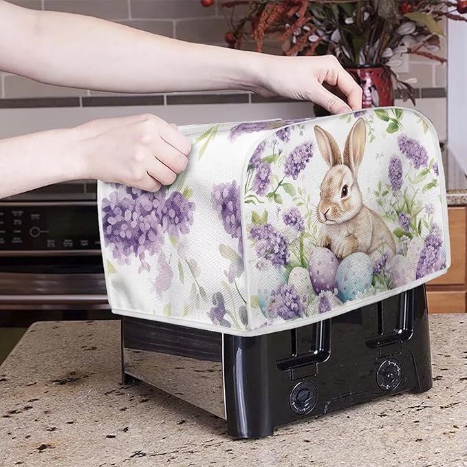 Easter Egg Bunny Print Toaster 4 Slice Cover Dust Fingerprint Protection Universal Size Kitchen Appliance Waterproof Cover