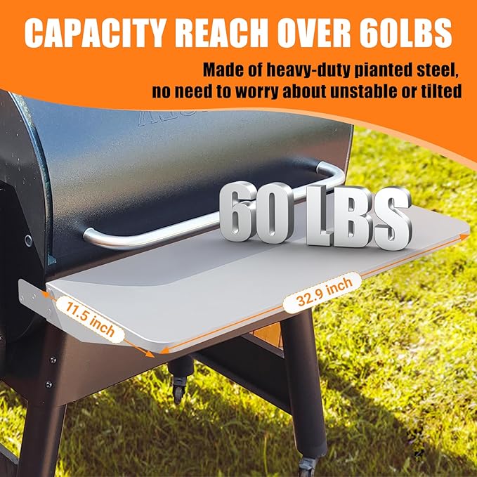 Utheer Folding Front Shelf for Traeger Pro 780 and Ironwood 885, BAC442 Grill Accessory 32.9" x 11.5", Heavy-Duty Steel Table Supports 60 LBS, Foldable Prep & Storage Station for BBQ Tools & Food