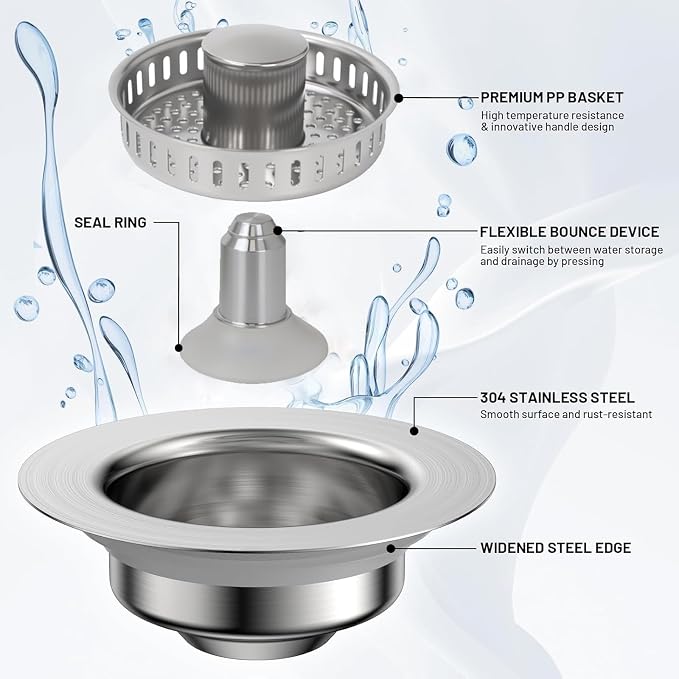 Kitchen Sink Drain Strainer, 304 Stainless Steel Sink Drain Plug, Quick Drain - Image 6