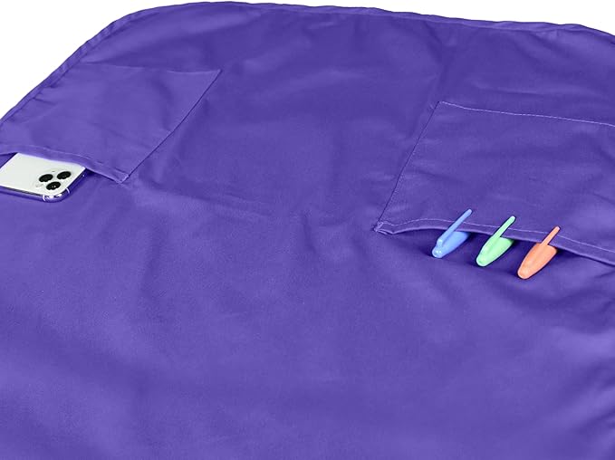 DALIX Apron Commercial Restaurant Home Bib Spun Poly Cotton Kitchen Aprons (2 Pockets) (12, Purple)