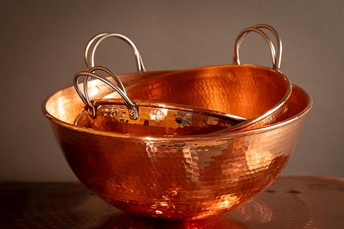 Sertodo Solid Copper Mixing Bowl | 5 qt, 12-inch Diameter | 100% Pure Hammered Copper Bowl for Kitchen, Baking & Cooking | Large Mixing Bowls for Whisking, Beating & Serving