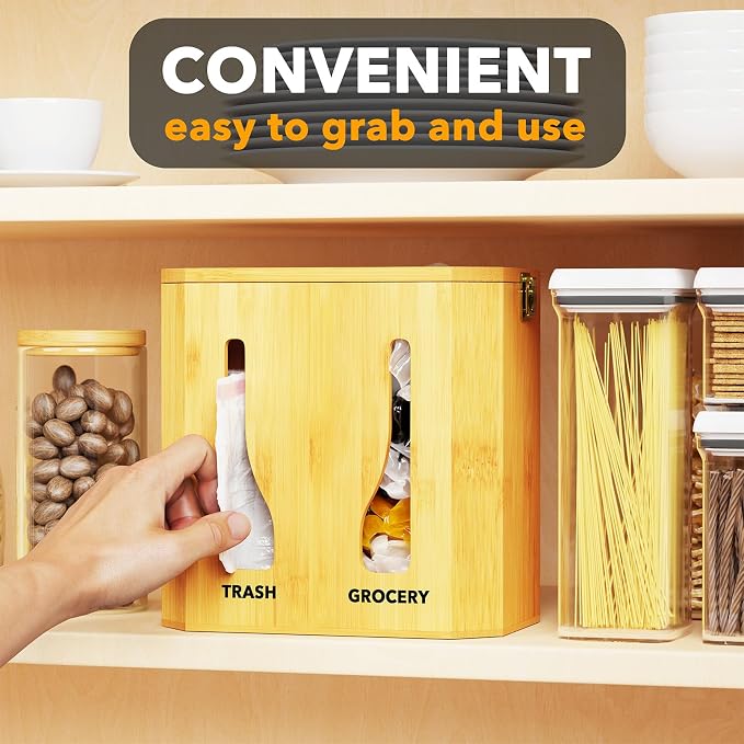 SpaceAid Bamboo 2 in 1 Garbage Bag Roll Holder & Dispenser, Under Sink Organizer - Image 3