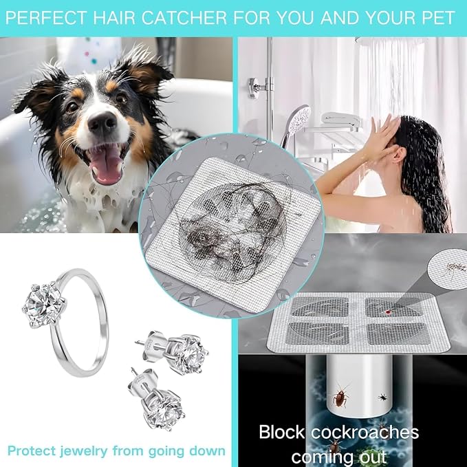 Disposable Hair Catcher for Shower Drain, 30 Packs | Square Mesh Stickers - Image 6