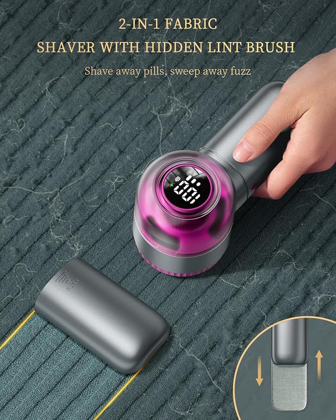 Fabric Shaver with Lint Brush, Large Lint Shaver with Digital Display | - Image 4