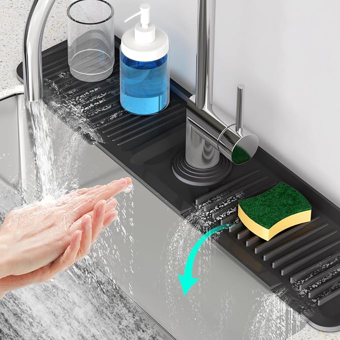 24 Inch Longer Faucet Mat for Kitchen Sink, 5° Slope Fast Self-draining - Image 8