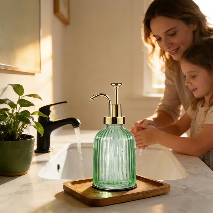 SheeChung 12oz Green Glass Liquid Soap Dispenser, 1 Pack | Elegant Hand Soap - Image 5