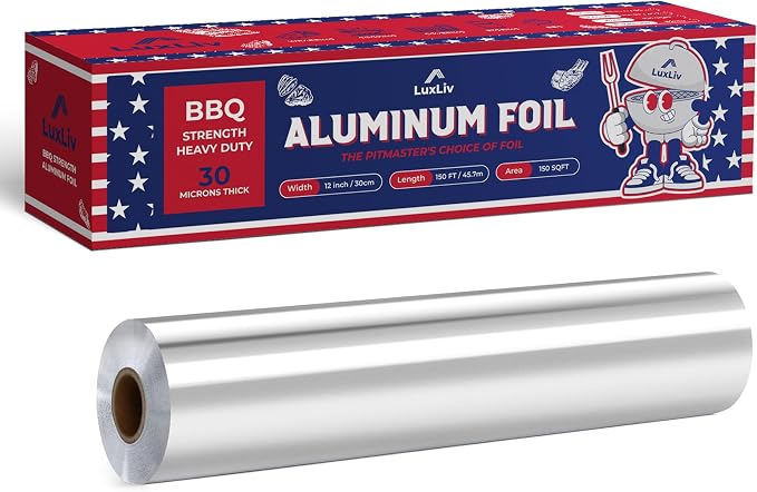 Aluminum Heavy Duty 30 Micron Tin Foil Roll – 12 inch wide x150ft ft Length by LuxLiv