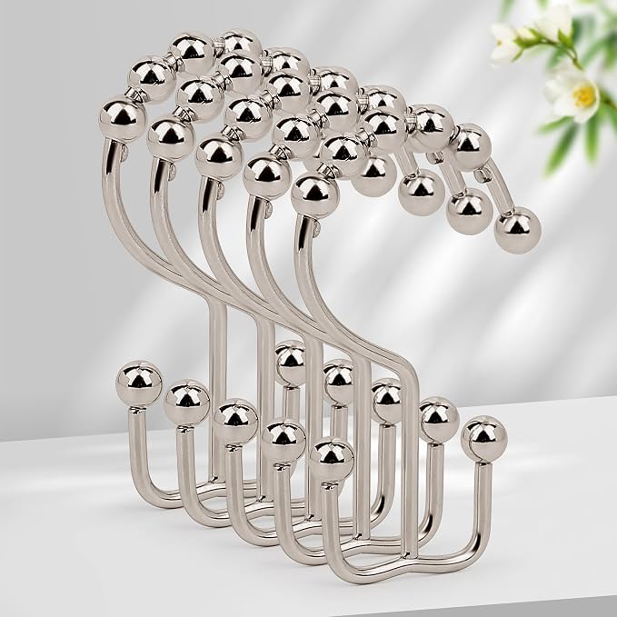 Resze 12 Pcs Shower Curtain Hooks, Metal Double Shower Curtain Rings by Resze