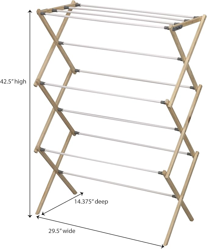 Household Essentials X-Frame Clothes Drying Rack, Stabile Wood Frame - Image 2