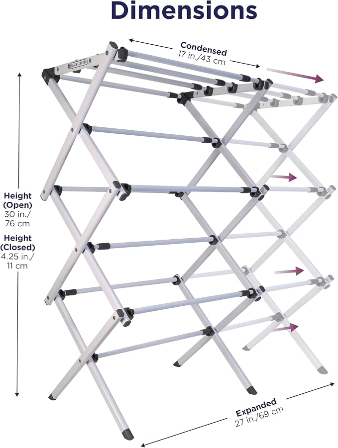 BLACK+DECKER Space Saving 3-Tier Expandable Clothes Drying Rack, Foldable - Image 2