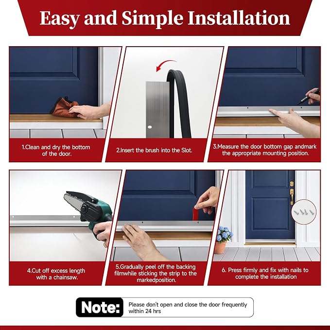2 Pack Door Draft Stopper, Cuttable Weather Stripping Door Seal 36” Length - Image 6