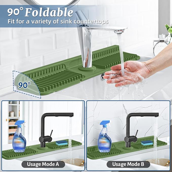 PoYang 24 Inch Faucet Mat for Kitchen Sink Splash Guard, Avocado Green | Sink - Image 2