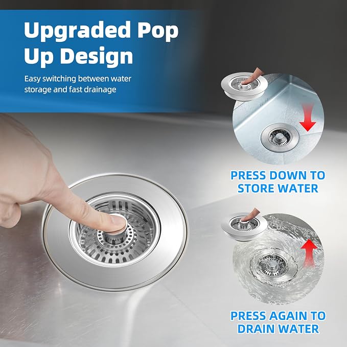 Hibbent Metal Kitchen Sink Drain Strainer and Stopper, Stainless Steel - Image 3