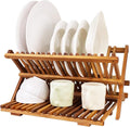 Utoplike Teak Dish Drying Rack Collapsible, Large Dishes Draine 3 Tier | by Utoplike