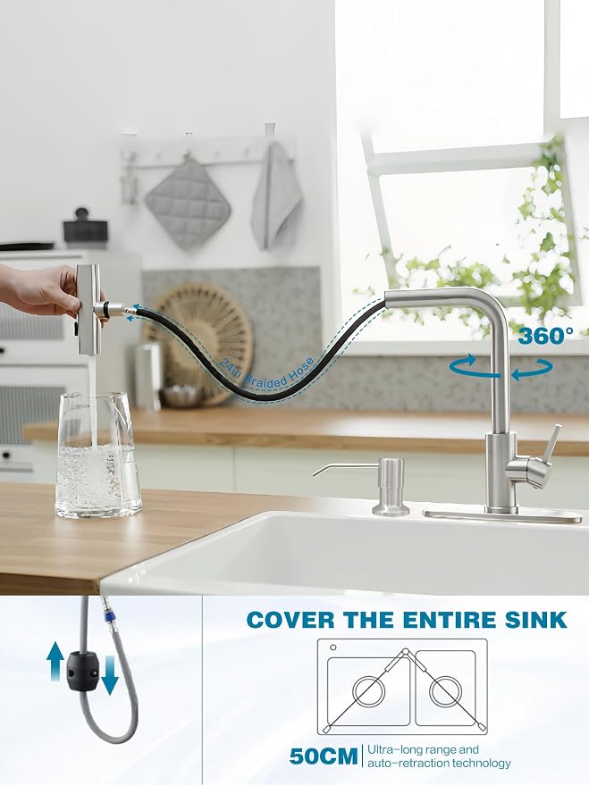 Kitchen Faucets with Pull Down Sprayer, Waterfall Kitchen Sink Faucet with Soap - Image 8