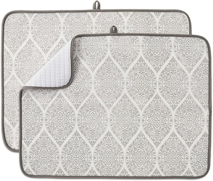FRESHMINT Dish Drying Mats 2 Pack, Modern Medallion | Quick Dry, Ultra Absorbent by FRESHMINT