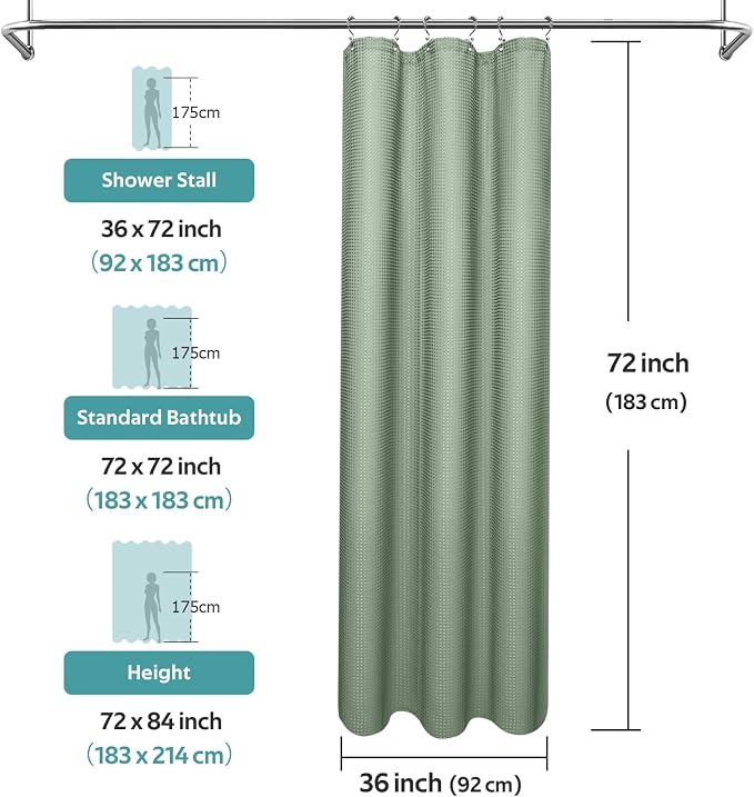 Vipfree 3 in 1 Shower Curtain Set, Waffle Shower Curtain and Liner Set - Image 6