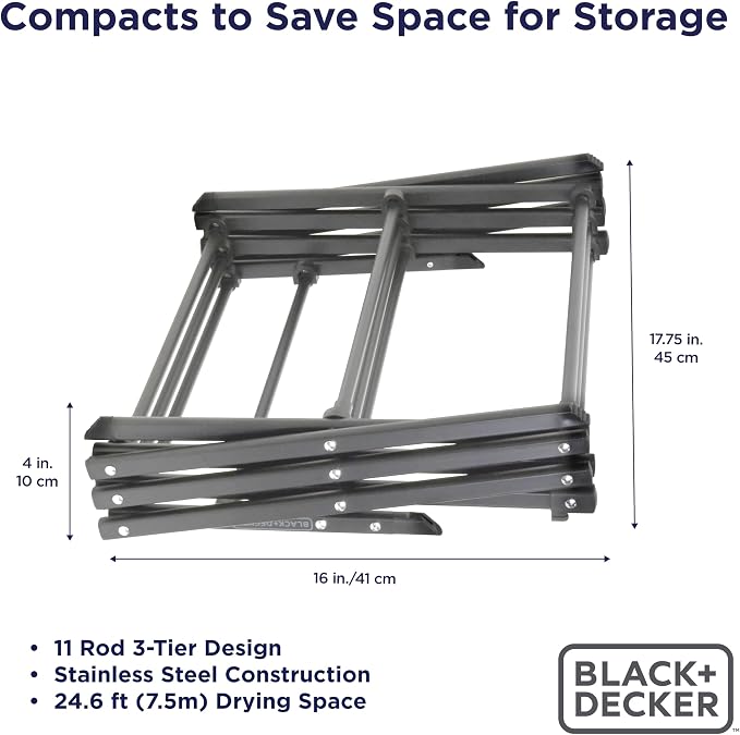 BLACK+DECKER Space Saving 3-Tier Expandable Clothes Drying Rack, Foldable - Image 7