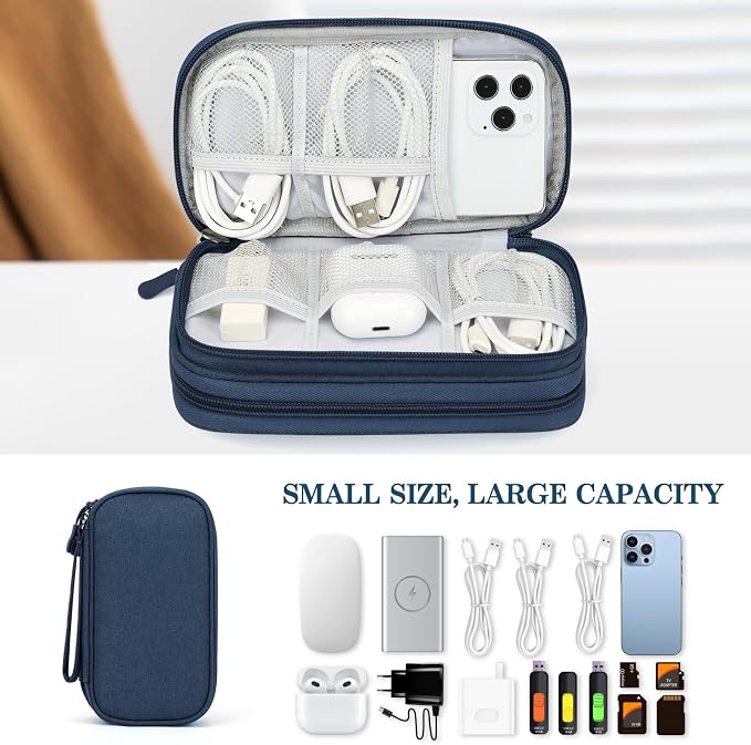 FYY Electronic Organizer, Travel Tech Pouch Bag, Cable Organizer Navy | Wrist - Image 6