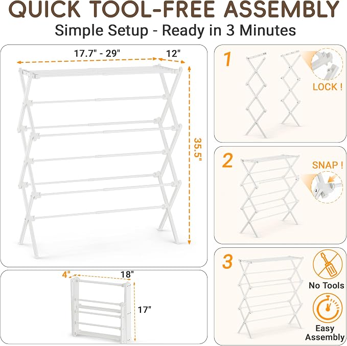 Foldable Clothes Drying Rack, Reinforced Joints, rustproof carbon steel - Image 5