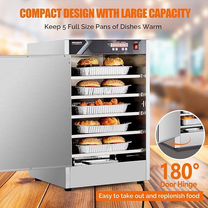 ROVSUN 5-Tier Commercial Food Warmer, Hot Box Food Warmer Pizza Warmer w/Removable Shelves Water Tray, Hot Holding Cabinet Electric Countertop for Catering Buffet Restaurant