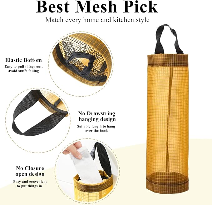Plastic Bag Holder, Mesh Grocery Bag Holder Hanging Storage Bag Dispenser - Image 3