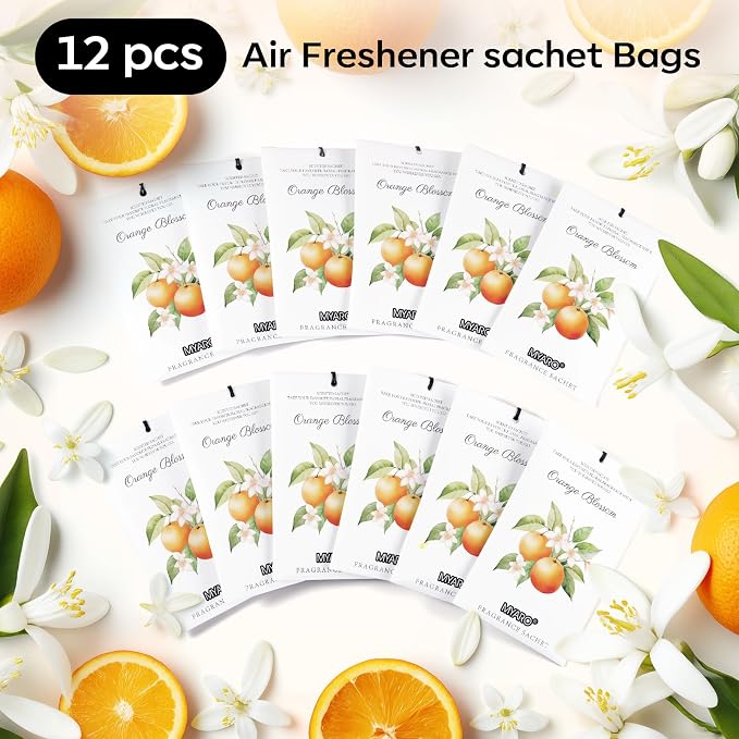 MYARO 12 Pack Orange Scented Sachets, Closet Deodorizer Car Air Freshener - Image 5